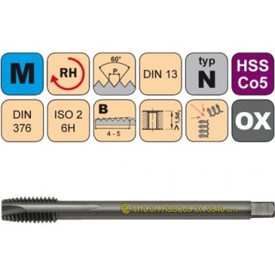 NÁSTROJE CZ Strojní závitník M18x2.5 ISO2 HSSCo5 OX DIN 376 B - 3540 – Hledejceny.cz