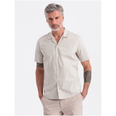 Ombre Clothing pánská košile s krátkým rukávem krémová