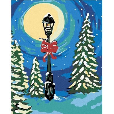 zuty Malování podle čísel Zasněžená lampa mezi stromy 40 x 50 cm bez rámu a bez vypnutí plátna – Zboží Dáma
