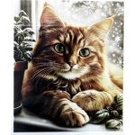 Norimpex diamantové malování 30 x 40 cm Kočka v okně se sněhovými vločkami – Sleviste.cz