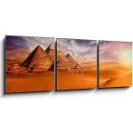 Obraz s hodinami 3D třídílný - 150 x 50 cm - Giseh pyramids in Cairo in Egypt desert sand sun – Hledejceny.cz