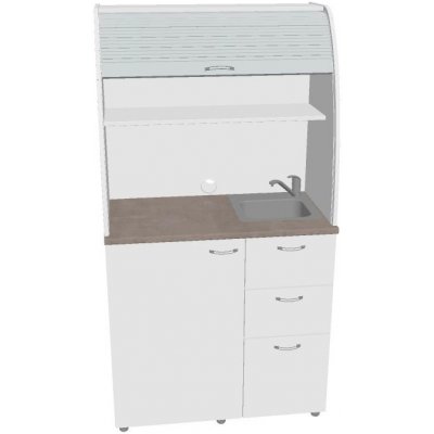 OFFICE PRO HOBIS kuchyň s dřezem, baterií a lednicí, pravá - KU 3 3 P, bílá, šedá roleta – Zbozi.Blesk.cz
