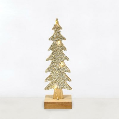 ACA Lighting dřevěná dekorace vánoční strom 4 mini LED WW na baterie 2XAAA stříbrný měděný drát IP20 pr.9.5X30.5cm X0741142