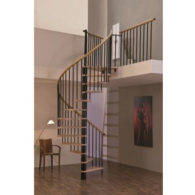 Minka Spiral Wood Black - točité schody, průměr 120 cm, 140 cm nebo 160 cm · nášlapy buk masiv · černá barva konstrukce – Zboží Mobilmania