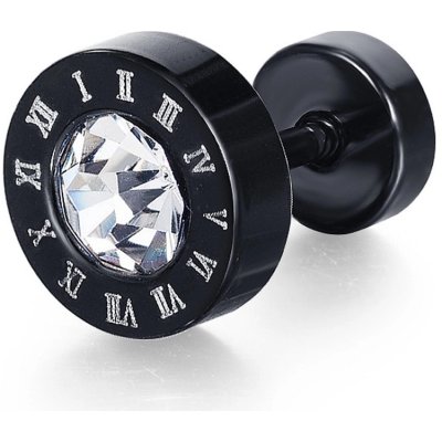 Šperky eshop falešný piercing do ucha z oceli čirý zirkon římské číslice černá AB30.30 – Sleviste.cz