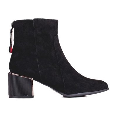 Pk stylové dámské kotníčkové boty na širokém podpatku černé – Zboží Mobilmania