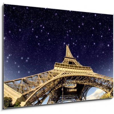 Skleněný obraz 1D - 100 x 70 cm - Stars and Night Sky above Eiffel Tower in Paris Hvězdy a noční obloha nad Eiffelovou věží v Paříži – Zboží Mobilmania