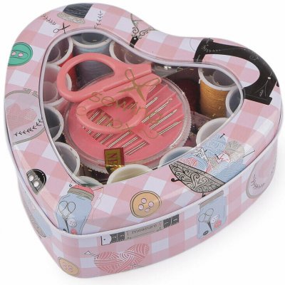 Sada na šití v plechové krabičce - srdce varianta pudrová – Zboží Mobilmania