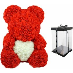 Medvěd z růží červených - 25cm