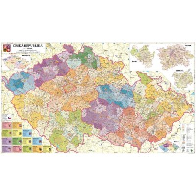 Excart Maps ČR - administrativní mapa 240 x 135 cm (vydání 2026) Varianta: bez rámu v tubusu, Provedení: laminovaná mapa v lištách – Hledejceny.cz