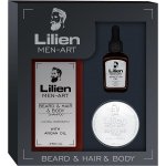 Lilien Men-Art Beard & Hair & Body White univerzální šampon 250 ml + vyživující olej 50 ml + stylingový vosk na vlasy a vousy 45 g dárková sada – Sleviste.cz