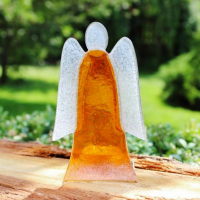 Skleněný anděl - svícen na čajovou svíčku 14 cm (barevný) – Zboží Mobilmania