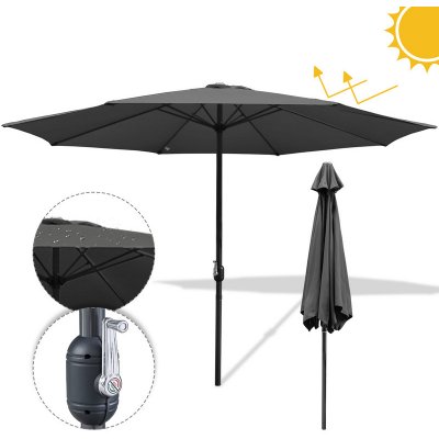 Wolketon 3m-3,5m slunečník Market Umbrella s ruční klikou UV40+ Venkovní slunečník Patio Garden Umbrella, Šedá, 3,5m