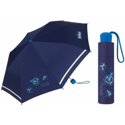 Scout Kosmos chlapecký skládací deštník s reflexním páskem modrý