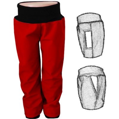 Dětské softshellové kalhoty s kapsami s fleecem červené