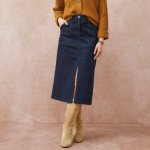 Midi sukně s kapsami a rozparkem vpředu tmavě modrá – Zboží Dáma