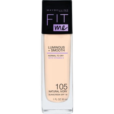 Maybelline Fit Me! Luminous + Smooth SPF18 Foundation 105 Natural Ivory tekutý make-up pro sjednocenou a rozjasněnou pleť 30 ml – Sleviste.cz