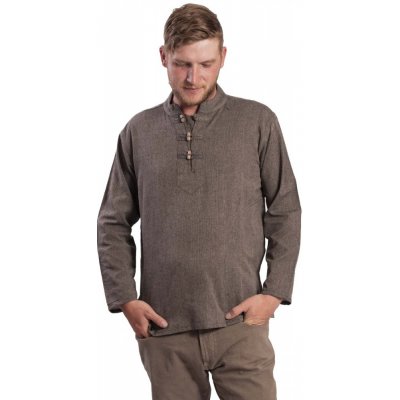 Nepál Etno kurta pánské košile hnědo-béžová – Zboží Mobilmania