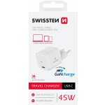 Swissten Síťový Adaptér GaN 1x USB-C 45W PD Bilý