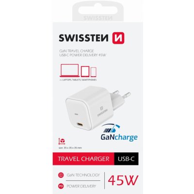 Swissten Síťový Adaptér GaN 1x USB-C 45W PD Bilý – Zbozi.Blesk.cz