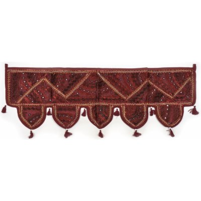 Sanu Babu Vínový závěs nad dveře s výšivkou, třásněmi a zrcátky 105x38cm (6B) – Zboží Mobilmania