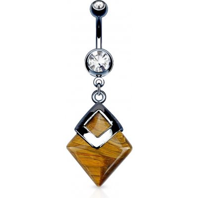 Šperky eshop visací ocelový piercing do pupíku kosočtverec s tygřím okem kulatý zirkon SP15.11 – Zboží Mobilmania
