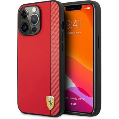 Pouzdro Ferrari hard silikonové iPhone 13 Pro MAX red On Track Carbon Stripe