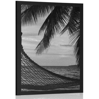 Plakát houpací síť na pláži v černobílém provedení - 60x90 black – Hledejceny.cz