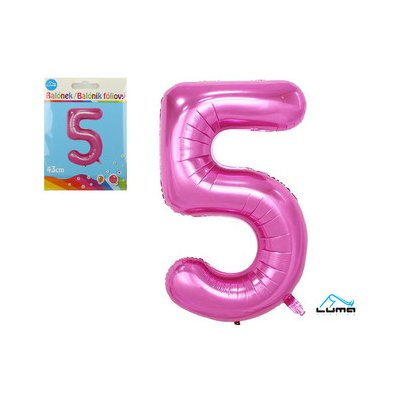 Balónek foliový č. 5 RŮŽOVÝ 43cm LUMA – Zboží Dáma