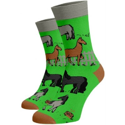 Veselé ponožky Kůň Zelená Bavlna