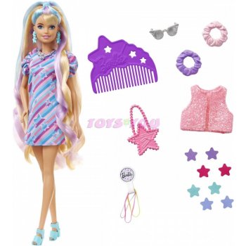 Barbie Totally Hair blondýnka v hvězdičkových šatech