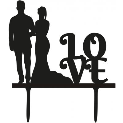 Zápich - Novomanželé s nápisem Love – motiv č. 2 Velikost: Buk: šířka 20 cm – Hledejceny.cz