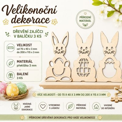 Sada 3 dřevěných velikonočních zajíčků s vajíčky 70 až 200 mm – Hledejceny.cz