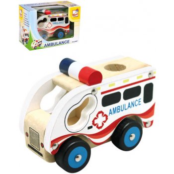 BINO DŘEVO Auto baby ambulance volný chod