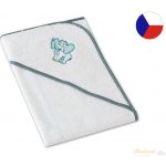 Veba LOTA s kapucí bílá s výšivkou Slůně šedozelená lemovka 75x75 cm – Zboží Dáma