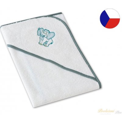 Veba LOTA s kapucí bílá s výšivkou Slůně šedozelená lemovka 75x75 cm – Zboží Dáma