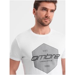 Ombre Clothing pánské bavlněné tričko s geometrickým potiskem a logem bílá