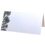 Svatba-eshop Svatební jmenovka bílá s černým krajkovým ornamentem vlevo – Zboží Dáma