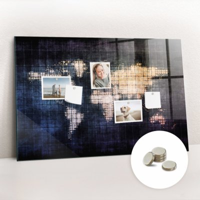 tulup Magnetická Tabule na Zeď Skleněná - Memo Board Kleněnou Přední Stranou - 5 magnetů v balení - 90 x 60 cm - Abstraktní mapa světa