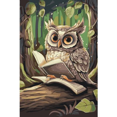 MALUJEŠ Malování podle čísel SOVA S KNIHAMI Rozměr 40 x 60 cm Rámování vypnuté plátno na rám – Zboží Dáma