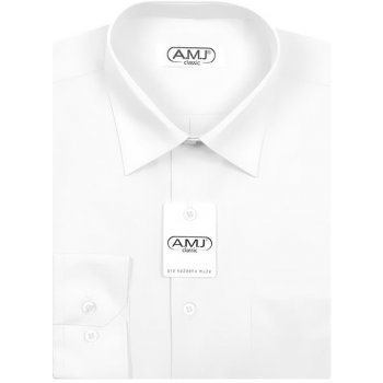 AMJ pánská košile jednobarevná dlouhý rukáv bílá JD018