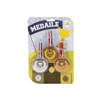 Teddies Medaile se šňůrkou 3ks plast průměr 6cm na kartě