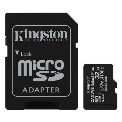 Kingston Canvas Plus microSDHC 32GB s adaptérem / UHS-I / Class 10 / SD adaptér / čtení: až 100 MBs / zápis: až 85MBs (SDCS2/32GB)