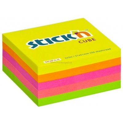 Samolepicí bloček Stick'n by HOPAX Kostka, 51 x 51 mm, 250 lístků, neon mix – Hledejceny.cz
