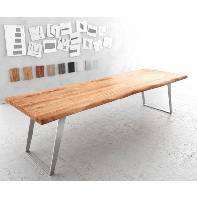 DELIFE Jídelní stůl Edge 300x100cm XL přírodní akácie nerezová ocel stříbrná šikmá – Zboží Mobilmania