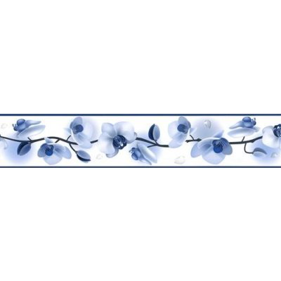 IMPOL TRADE D 58-030-5 Samolepící bordura květy orchidejí modré, rozměr 5 m x 5,8 cm
