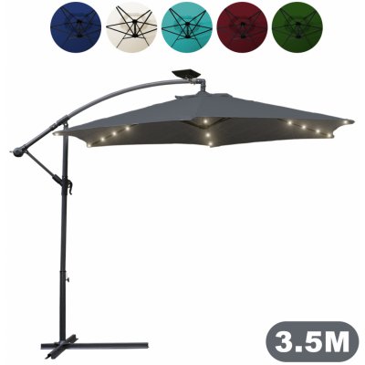 SWANEW Slunečník SWANEW Traffic Light 350 cm s LED osvětlením a kličkou ochrana pČervenái UV záření, odpuzující vodu, ohýbatelný slunečník Market Umbrella šedý