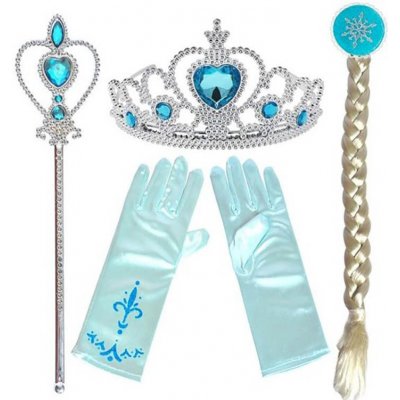 Sada Frozen 4ks / set Frozen Elsa 4ks čelenka hůlka rukavice cop tyrkysové rukavice