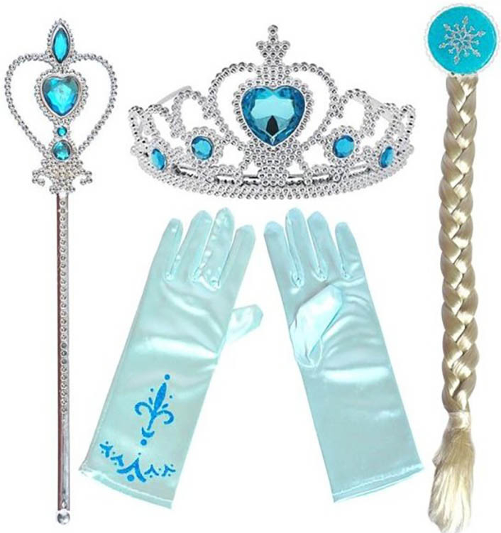 Sada Frozen 4ks / set Frozen Elsa 4ks čelenka hůlka rukavice cop tyrkysové rukavice