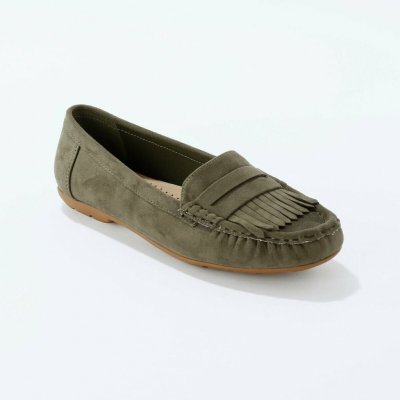 Mokasíny z imitace semiše khaki – Zboží Mobilmania